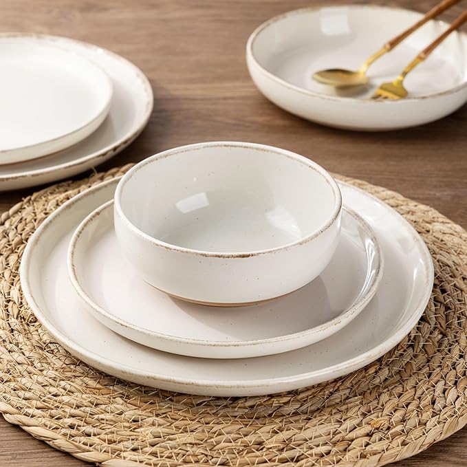 AmorArc 18 Pieces Ceramic Dinnerware Sets for 6, Handpainted Stoneware Plates and Bowls Set with Rustic Terracotta Underside, Scratch Resistant Dishes Set, Dishwasher & Microwave Safe