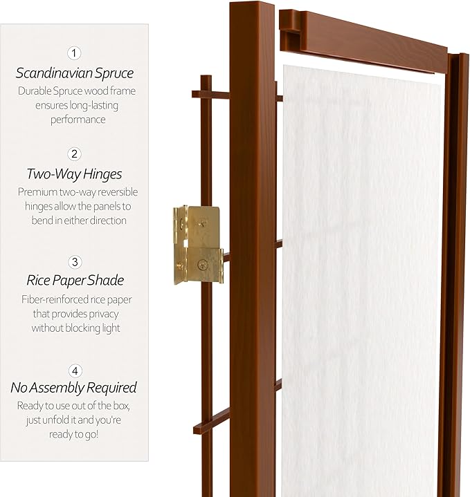 Oriental Furniture 7 ft. Tall Window Pane Shoji Screen - Walnut - 5 Panels