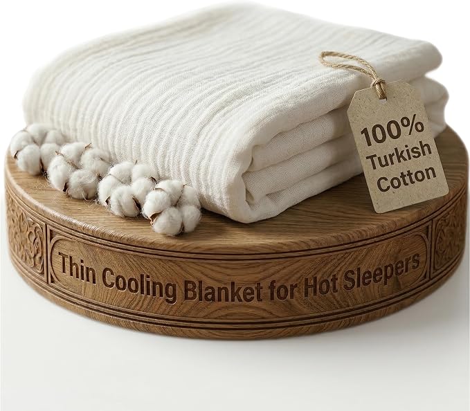 Goqan Muslin Blanket Queen 79x90 – 100% Turkish Cotton 4 Layer Boho Muslin Blanket for Adults, Four Season, Lightweight and Thin, Soft, Breathable for Bed - White