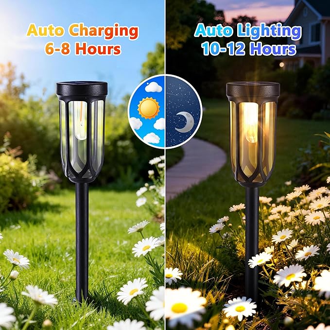 Lomotech Solar Pathway Lights - 8 Pack Solar Lights Outdoor Waterproof, Bright LED Solar Garden Lights for Patio Landscape Lawn Yard Walkway Driveway (Warm White)