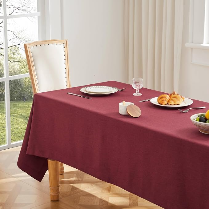 ZeeMart Basic Linen Textured Table Cloth, 52 x 52 Inch Burgundy, Farmhouse Style Rust Square Tablecloth, Wrinkle Resistant Washable Heavy Weight TableCloths