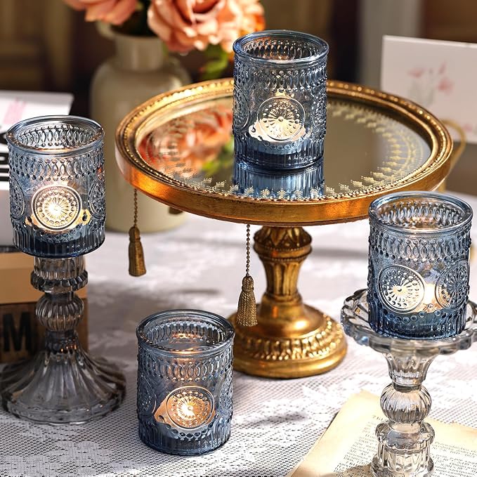 DARJEN Blue Votive Candle Holders Set of 36 - Votive Candle Holders Bulk, Glass Candle Holder for Party Decoration, Tea Lights Candle Holders for Wedding