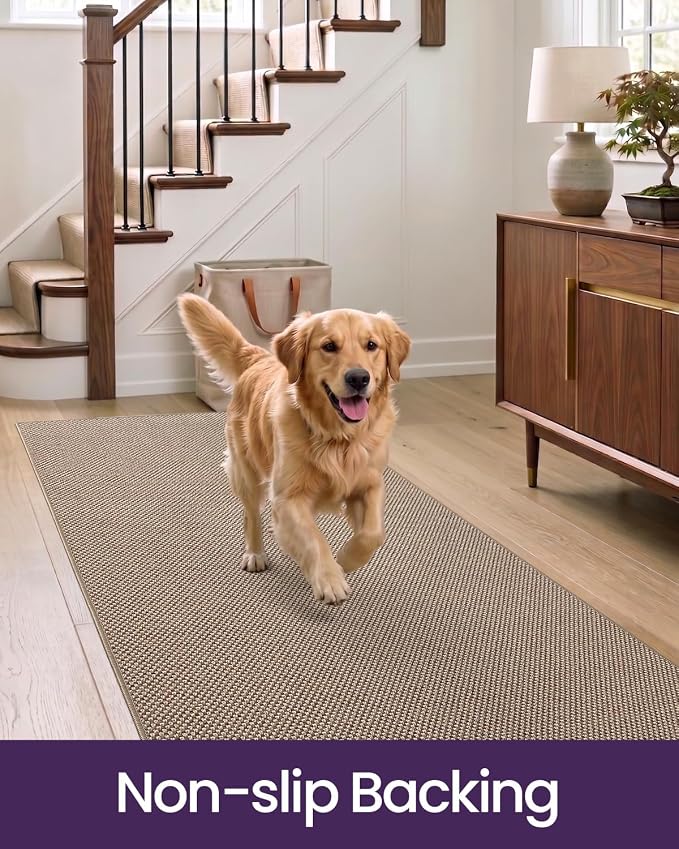 DEXI Hallway Runner Rug 2'8"x10', Non Slip Rubber Backed Runners Carpet, Ultra Thin Entryway Rugs Indoor for Kitchen Hallway Entrance Bedroom, Dark Beige