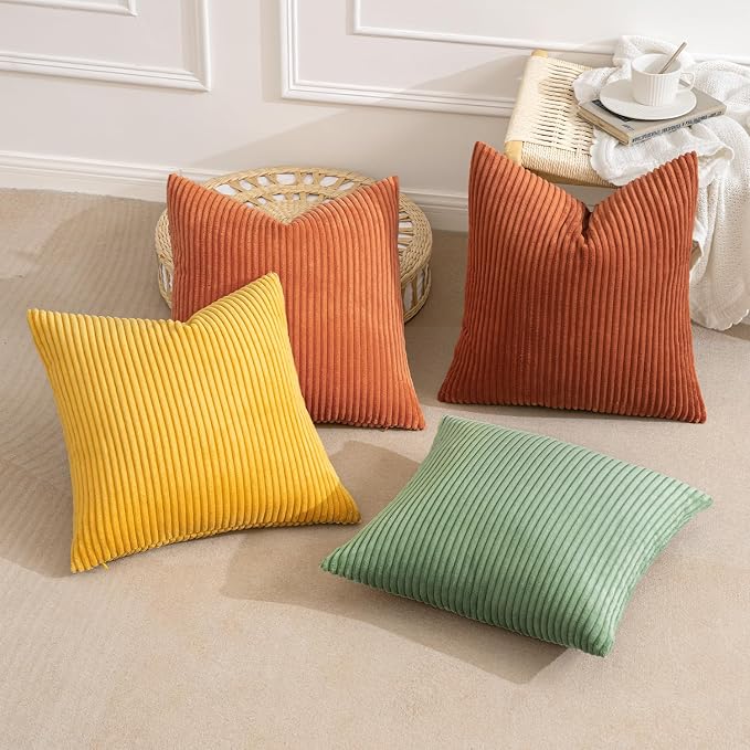 MIULEE Decorative Throw Pillow Covers 16x16 Inch Set of 4, Vibrant Cushion Covers Vintage Retro Home Decor, Mix and Match Color Clash Design for Sofa Couch Bed Living Room Yellow Rust Green