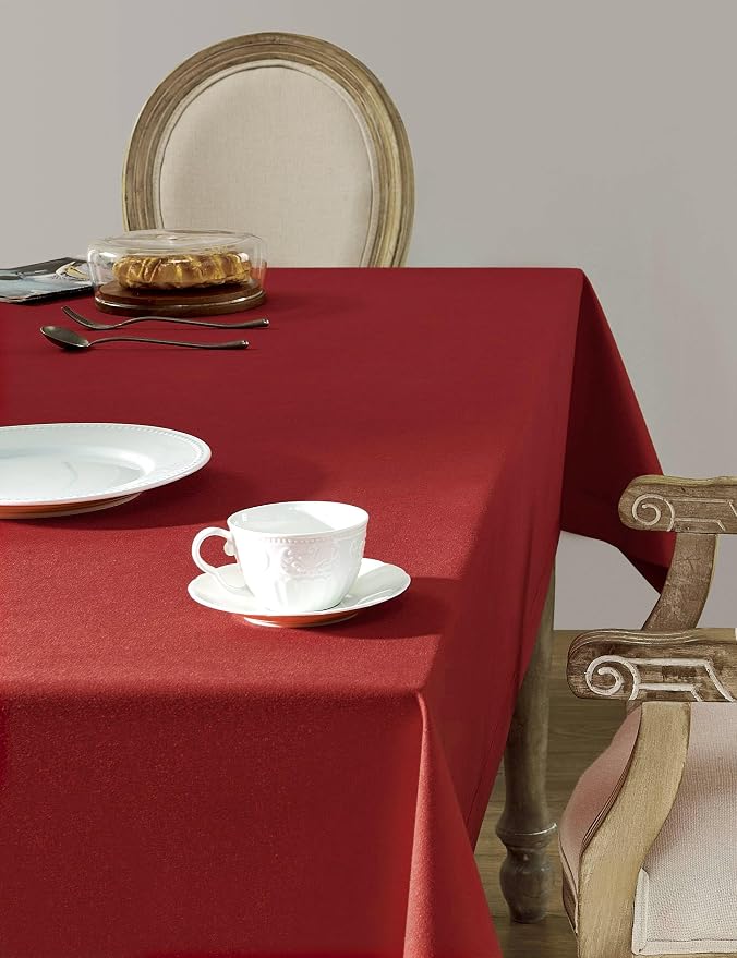 ZeeMart Basic Linen Textured Table Cloth, 52 x 70 Inch Red, Farmhouse Style Red Rectangle Tablecloth, Wrinkle Resistant Washable Heavy Weight TableCloths