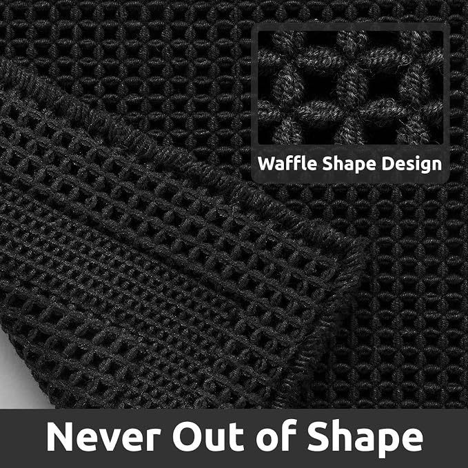 AMOAMI Waffle Bath-Mat, Absorbent Bath Mats for Bathroom Non Slip, Machine Washable Bathroom Rugs with Tassels Ultra Soft Boho Bath Rugs for Floor 24"x36" Black