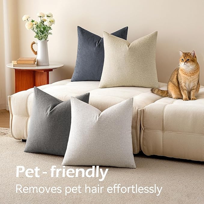 a moment Waterproof Throw Pillow Covers Set of 4,18x18 Inch Outdoor Stain Resistant Pet Friendly Pillowcases Cushion Covers for Patio Sofa and Living Room,Soft Charcoal