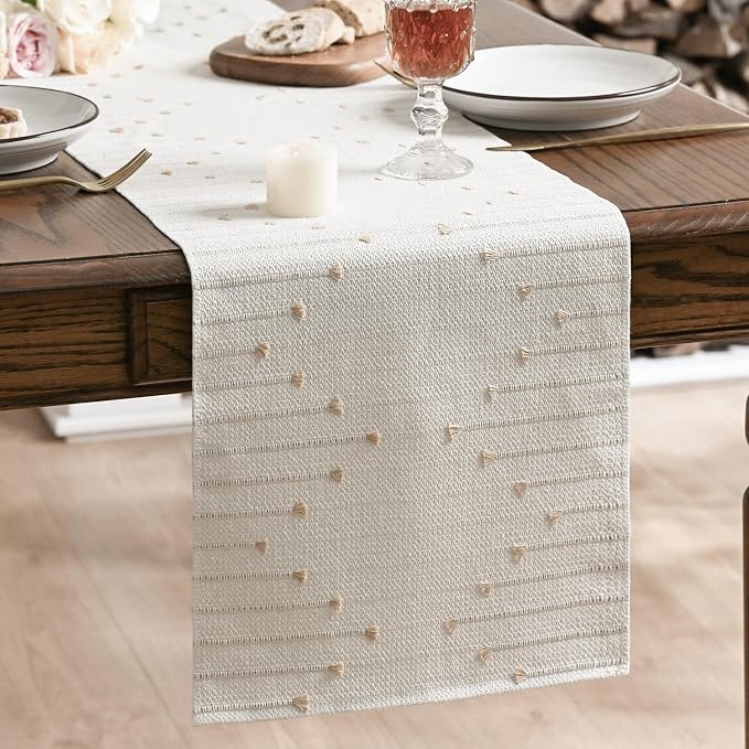 Artoid Mode Burlap Brown Boho Table Runner for Farmhouse Rustic, Seasonal Holiday Macrame Burlap Kitchen Dining Table Decoration for Home Party Decor 13x36 Inch