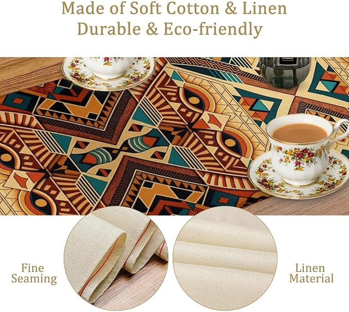 Aztec Rectangular Table Runner,Retro Ethnic Tribal Geometric Pattern Suitable for Home Living Room Kitchen Cafe Table Decor 13x120 Inch