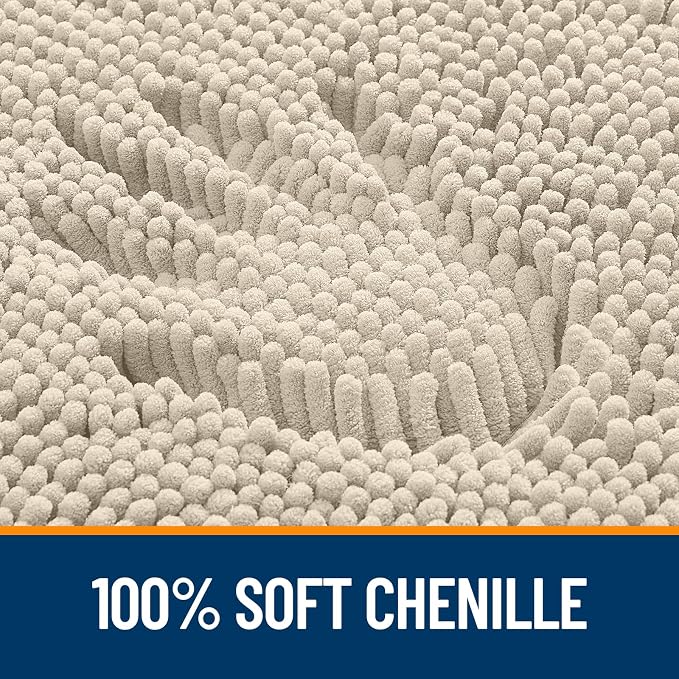 OLANLY Toilet Rugs U-Shaped 24x20, Extra Soft Absorbent Chenille Contour Bathroom Rugs for Toilet, Dry Quickly, Machine Washable, Non-Slip Bath Mat, Sand