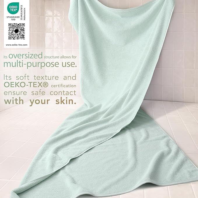 Cotton Paradise 100% Cotton Turkish Towel Set, Soft Absorbent Quick Dry, 40x80 Oversized Bath Sheet Towel, Mint Green