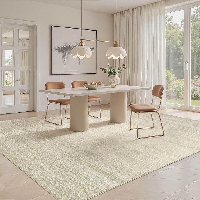 UERMEI 7x9 Washable Area Rug - Neutral Modern Abstract Living Room Rugs, Non-Slip Soft Large Indoor Floor Carpet for Bedroom Home Office & Under Dining Table Decor, Brown/Beige