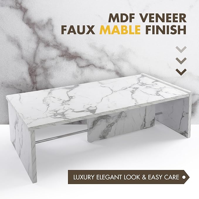 Hyfirm Faux Marble Coffee Tables for Living Room: Rectangular Modern Minimalist Coffee Table with Sturdy Frame Contemporary Accent Tables for Office Apartment Family Room Center Table (Marble White)