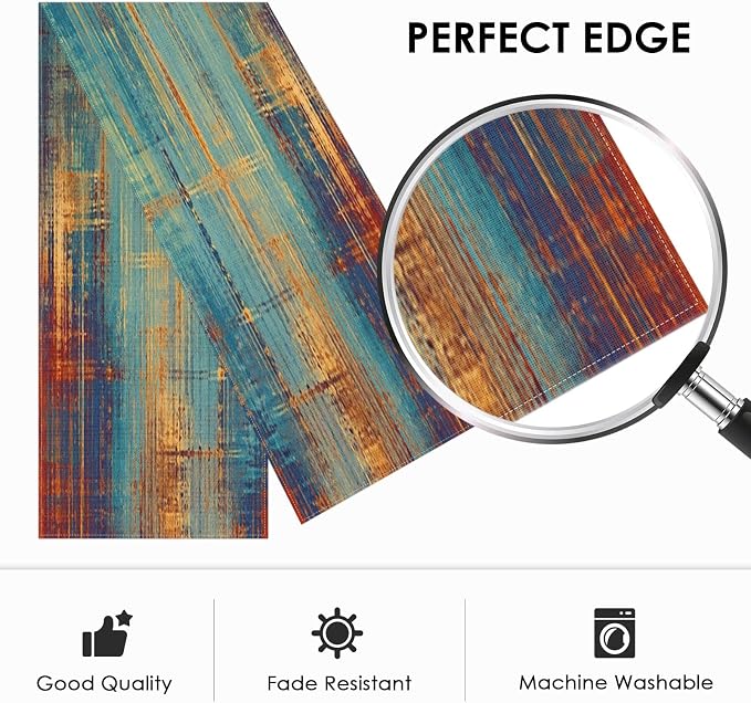 Emvency Blue and Orange Table Runner, Vintage Abstract Messy Rust Painting Dining Decor for Kitchen Coffee Table Family Dinners Holiday Parties Wedding Events Decor(13x108 inch)