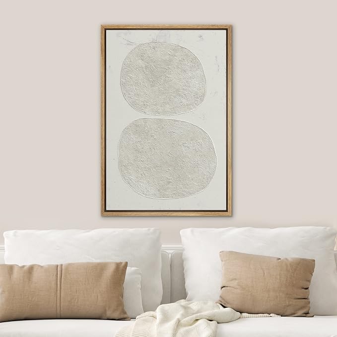 SIGNWIN Framed Canvas Print Wall Art Tan Pastel Polygon Duo Collage Abstract Shapes Illustrations Modern Art Nordic Zen Decorative Minimal Boho for Living Room, Bedroom, Office - 24"x36" Natural