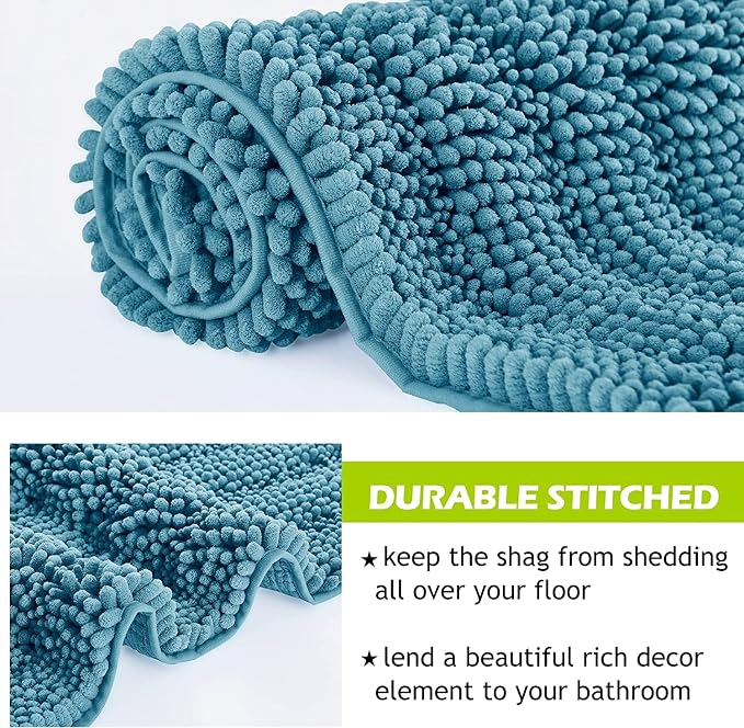 KGORGE Large Bathroom Rugs - Extra Soft Bath Mat Water Absorbent Non-Slip Thick Shaggy Shower Carpet for Tub Kitchen Toilet Door Way, Bluish Green, 70" x 24", 1 Pc