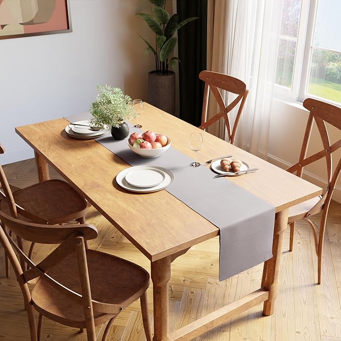 Encasa XO Dining Table Runner 13"x72" | Yarn Dyed Fine Ribbed Cotton | Light Grey | Machine Washable