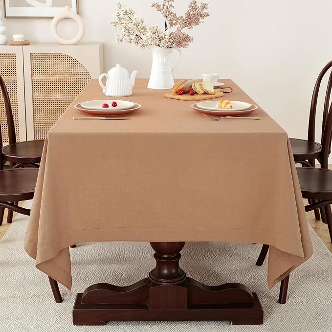 100% Pure French Linen Tablecloths 55x55inch Durable Stonewashed Square Table Clothes for Dining Kitchen and Parties (SQ-Beige, Square - 55 x 55 Inch)