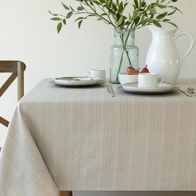 Benson Mills Cameron Textured Fabric Table Cloth, for Everyday Home Dining, Parties, Weddings & Holiday Tablecloths (60" x 84" Rectangular, Millennium Natural)
