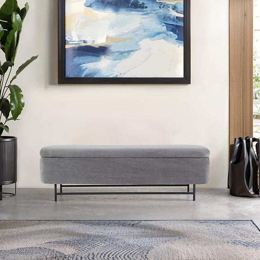 56" Boucle Storage Bench for Bedroom, Upholstered Teddy Ottoman Bench, Modern Extra Long Storage Bench for End of Bed/Entryway/Livingroom/Window (Charcol)