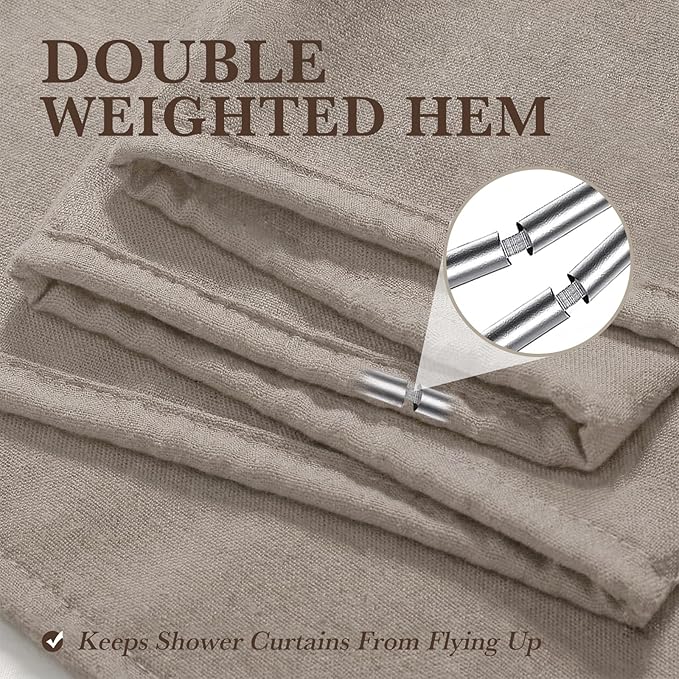 Seasonwood Linen Shower Curtain Neutral Vintage Farmhouse Linen Shower Curtains for Bathroom Boho Bathroom Decor with 12 Sturdy Stainless Steel Sliding Hangers(Taupe,72x72 Inches)