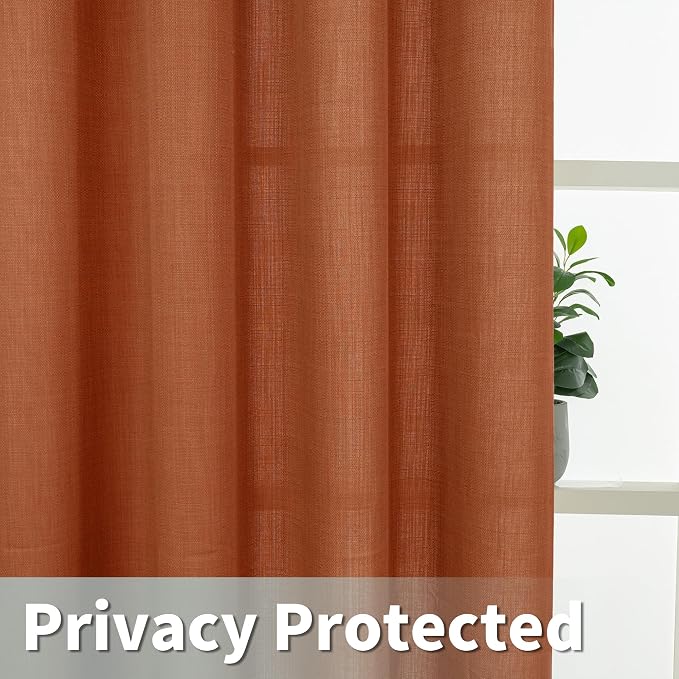 LAMIT Terracotta Linen Curtains 90 Inch for Living Room, Light Filtering Fall Western Decor Panels, Grommet Boho Farmhouse Rustic Drapes for Bedroom, 2 Panels Set, 52 x 90 Inch