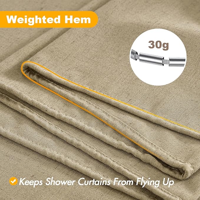 MIULEE Extra Long Linen Shower Curtain 96 Inches with 12 Metal Hooks Boho Farmhouse Heavy Buttonhole Fabric Shower Curtain Set Waterproof Thick Cloth Neutral Curtains for Bathroom W72*L96, Khaki