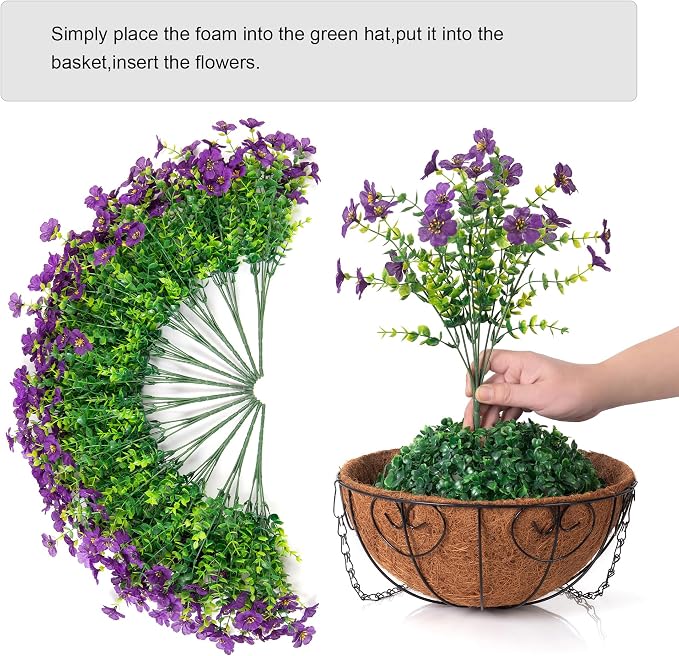 HyeFlora Artificial Fake Hanging Plants Flowers with Basket Outdoor Decor Faux Silk Dasiy Flower Arrangements in Pot Planter for Porch Home Indoor Patio Garden Yard Decoration