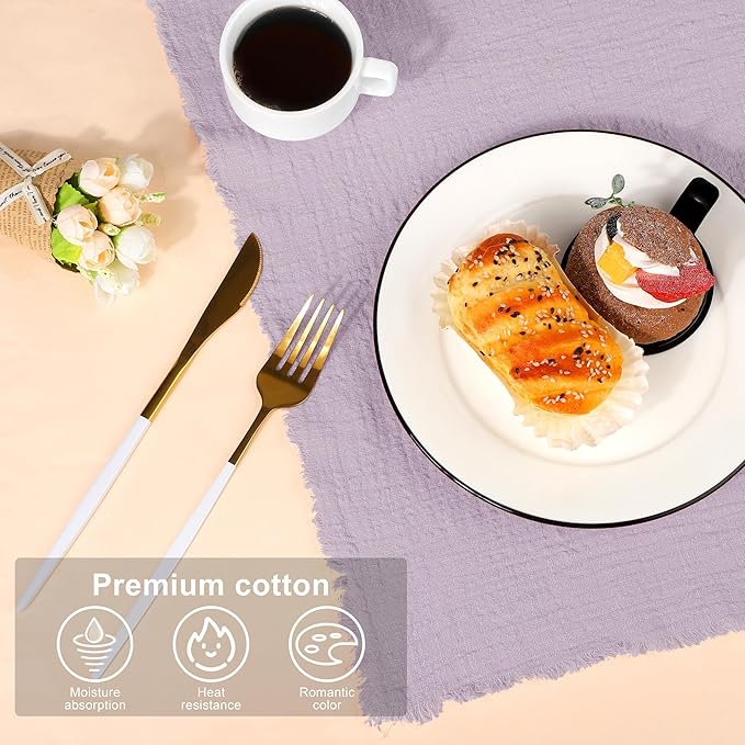 TURSTIN 24 Pieces Lavender Purple Cotton Linen Wedding Napkin Square Rustic Fringe Table Napkin for Dinners, Parties, Weddings