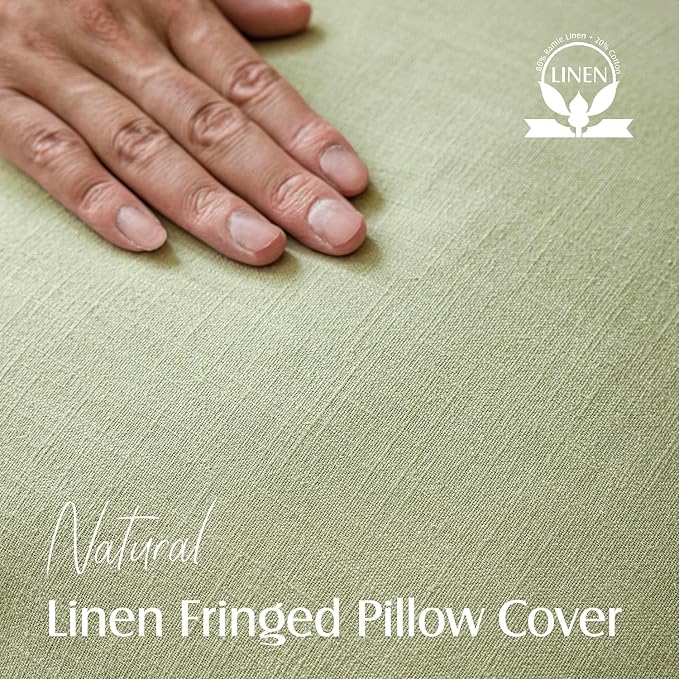 Foindtower Set of 2 Decorative Linen Fringe Lumbar Throw Pillow Covers Farmhouse Cushion Cover with Tassels Soft Accent Pillowcase for Couch Sofa Bed Living Room Home Decor,12×20 Inch,Light Sage Green