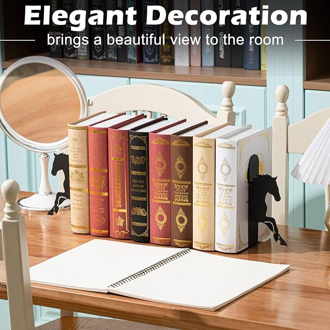 Marspark Horse Metal Bookends for Shelves Black Horse Book Ends Bookshelf Decorative Objects Home Desk Bookshelf Office Decor Gifts for Women