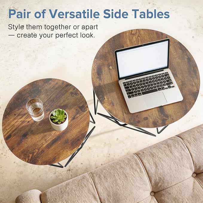 DUMOS Modern Geometric Coffee Table Set of 2, Round Nesting Side Tables with Hidden Storage, Movable End Tables for Living Room Decor & Practical Use
