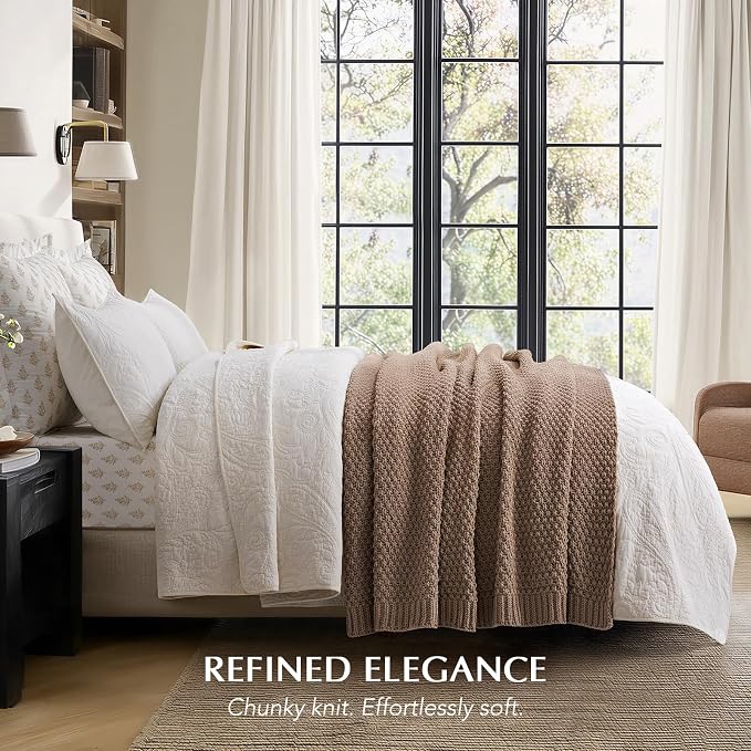 EVERGRACEHOME Chunky Chenille Knit Throw Blanket for Couch, Soft Luxurious Moss Stitch Chair Blankets for Bed, Cozy Decorative Farmhouse Knitted Throws for Sofa, Rosewood, 50" x 60"