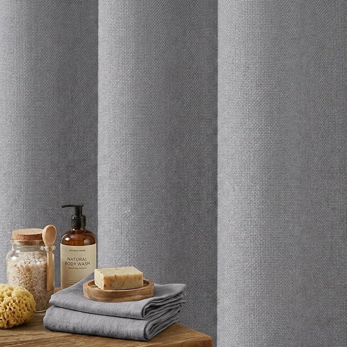Grey Shower Curtain Linen Shower Curtain with Tassels Boho Shower Curtains for Bathroom Rustic Farmhouse Shower Curtains Bath Decor (72"x72")