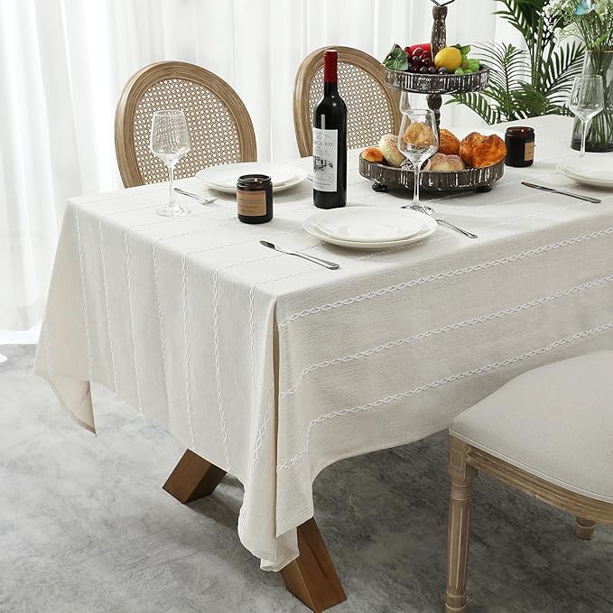 Chassic 60 x 120 inches Farmhouse Style Linen tablecloths, Wrinkle Resistant Washable Dining Room Table Cloths for 8 Foot Rectangle Tables - Beige