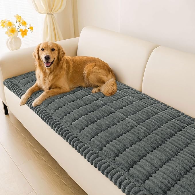 hyha Couch Cover for Dogs Washable, Non Slip Thick Flannel Sofa Protector, Pet Friendly Plush Furniture Cover for Sectional Sofa & Loveseat (Dark Grey, 43" x 82.7")