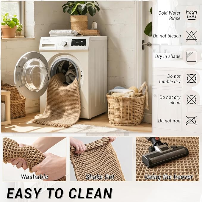 Waffle Bath Mat Set of 2, Non Slip Waffle Rugs for Bathroom, Super Absorbent & Quick Dry Soft Shower Mat for Bathroom & Kitchen Floor, Machine Washable Bath Rugs (Brown)