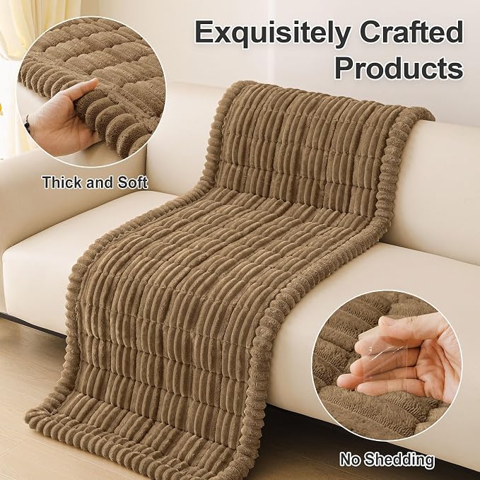 hyha Couch Cover for Dogs Washable, Non Slip Thick Flannel Sofa Protector, Pet Friendly Plush Furniture Cover for Sectional Sofa & Loveseat (Mocha, 27.6" x 82.7")
