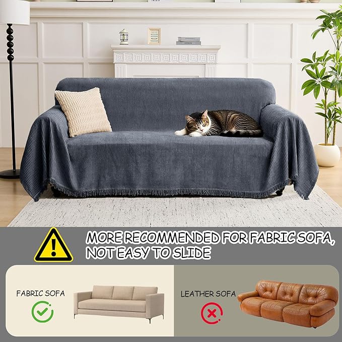 LOMAO Couch Cover Sofa Covers for 3 Cushion Sectional Couch Covers L Shape Couch Cover with Tassel Sofa Protector Washable Reversible Chenille Sofa Slipcover for Pet (Dark Grey,XLarge(71 * 134))
