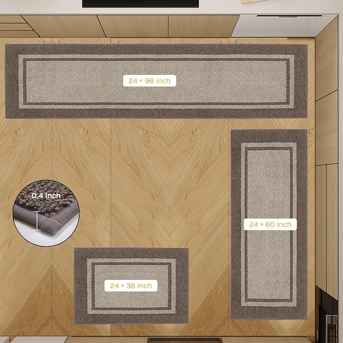 anllugs Kichen Rugs 24" x 96", Non-Slip Machine Washable Kitchen Runner Rugs Floor Mats, Absorbent Comfort Standing Mats for Kitchen, Sink, Laundry and Hallway, Beige & Grayish Brown