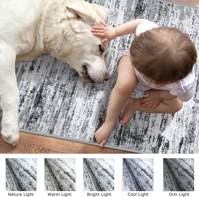 Lansny Modern Abstract Runners for Hallways 2x8, Washable Runner Rug Non-Slip Indoor Soft Thin Hallway Runner Rugs, Print Faux Wool Kitchen Runners Floor Carpet for Entryway Bedroom, Black Grey White