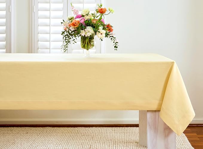 Solino Home Linen Tablecloth 60 x 156 Inch - 100% Pure Linen Golden Straw Table Cloth for Rectangle Tables - Fete, Machine Washable Tablecloth for Summer