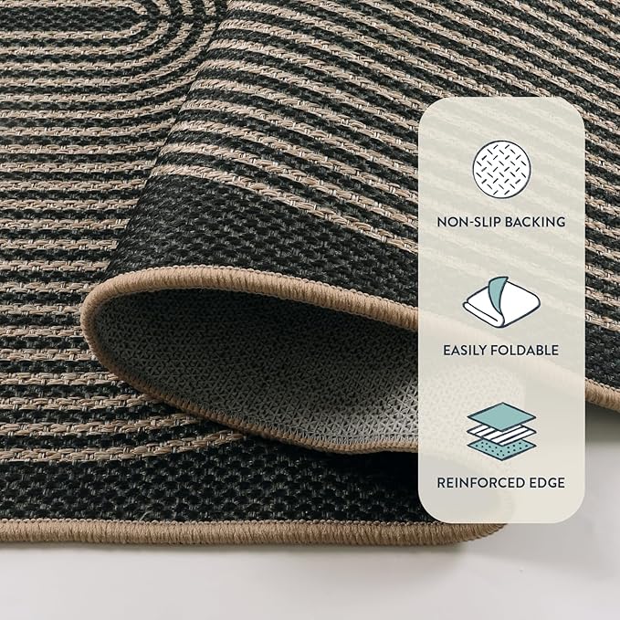 Lahome Enfys Modern Rainbow Round Washable Rug, 3ft Circular Indoor Outdoor Entryway Patio Rug, Farmhouse Non Slip Non Shedding Small Round Carpet for Bedroom Porch Living Room Decor