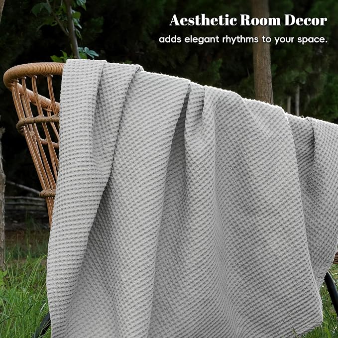 PHF Pre-Washed 100% Cotton Waffle Weave Blanket Queen Size for Bed,Snag Proof Throw Blanket for Couch Spring Summer Lightweight Breathable,Machine Washable, Home Decor Gift - Light Grey