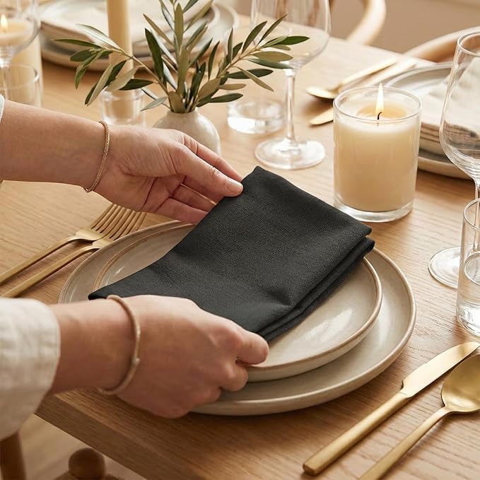 Accent Home 100% Cotton Napkins, Delicate Cloth Napkins for Dinners, Parties and Weddings，18 x 18 Inch Set of 6 - Black