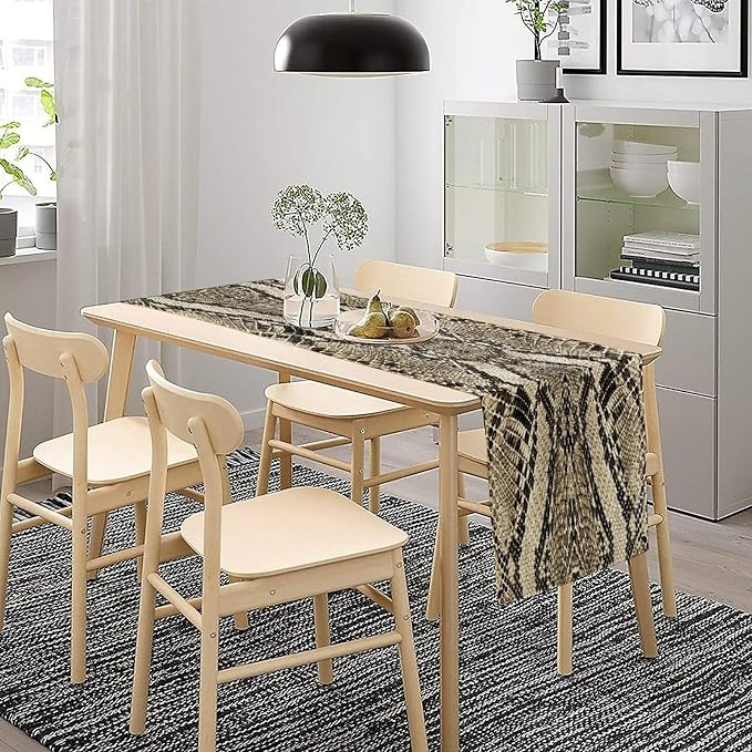 Fur Table Runner,Retro Farm Wild Animal Snake Pattern Table Runner for Coffee Table Dining Room Table Bedroom Party Holiday Decor 13x60inch