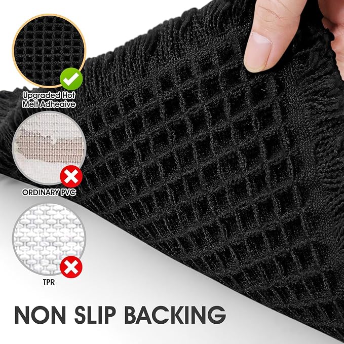 IM HOME Extra Large Waffle Bath Mat, Boho Bathroom Rugs Absorbent Non Slip, Ultra Soft Bathroom Mat, Machine Washable Knit Bath Rugs with Border for Bathroom, Bedroom, Kitchen, Shower, 5'x2', Black