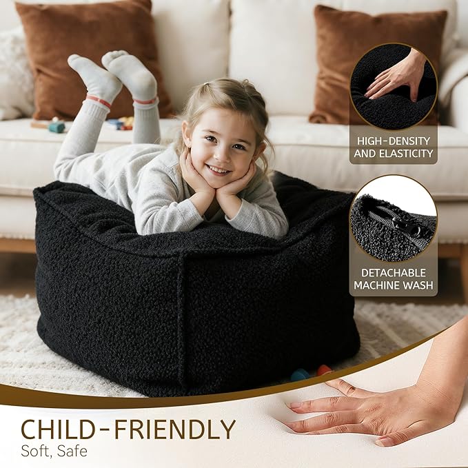 Square Boucle Pouf Ottoman Footrest, Soft & Lightweight Footstool with Foam Filling for Living Room & Bedroom, Laid-Back Lounge Style