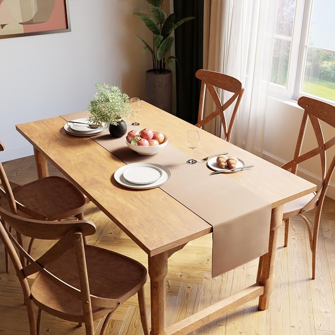 Encasa XO Dining Table Runner 13"x79" | Yarn Dyed Fine Ribbed Cotton | Solid Beige | Machine Washable