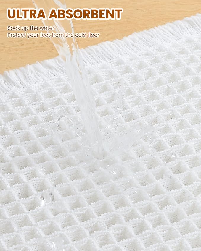 Smiry Waffle Bath Mat 59x35, Extra Soft Absorbent Bathroom Rugs, Non Slip Machine Washable Quick Dry Bath Rugs for Bathroom Floor, Tub, Shower, Home Decor Accessories, White